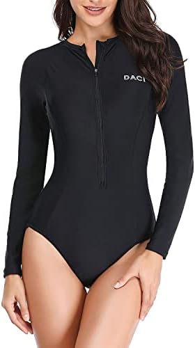 Daci Women Black-1 Rash Guard Long Sleeve One Piece Swimsuit Zipper Surfing Bathing Suit UPF 50 S