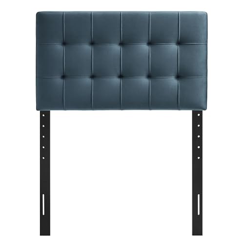 Image of Modway Lily Twin Size Stain-Resistant Performance Velvet Headboard in Cadet Blue - Velvet Upholstery with Button Tufting and 4 Adjustable Height Positions