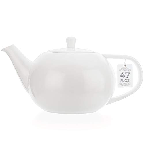Tealyra - Large White Porcelain Teapot - 473-ounce 6-8 cups - English Modern Style - Teapot with Bee Style Spout Filter To Brew Loose Leaf Tea - Ceramic Brewer Pot - 1400ml
