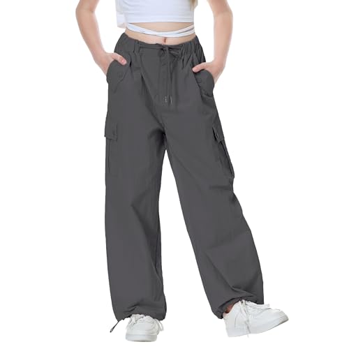 Image of Rolanko Parachute Pants for Girls Y2K Cargo Trousers with Pockets Harajuku Jogger Pants Kids 4-14 Years