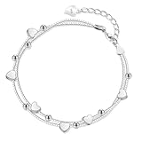 Leikedun Silver Heart Bracelet for Women 925 Sterling Silver Bracelets Double Layered Adjustable Charm Bracelets Friendship Bracelet for Girls Women's Jewellery