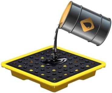 Industrial Spill Pallet for Drums, 50 Kg Oil Containment Tray, Modular Spill Platform for Garage, Basement, Lab & Desk Use - Prevents Oil Spills Effectively,Yellow-4 L/33X33X5.8 CM