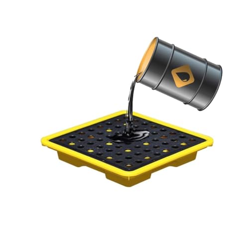 Industrial Spill Containment Pallet for Oil and Chemical Drums - 50 Kg Capacity, Modular Devise for Garage, Basement(4 L/33x33x5.8 Cm)