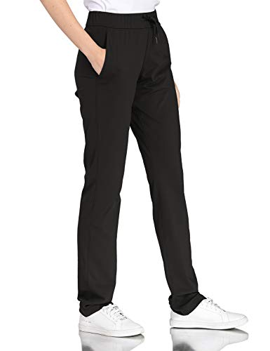 Hawthorn Athletic Track Pants for Women, Full Length Drawstring Pants with Pockets for Golf, Office, Casual 34.5'' Black XS(0/2)