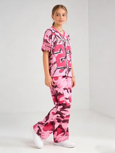 Image of Tween Girls Clothes Short Sleeve Graphic T-Shirt Top + Cargo Pants 2pcs Outfit Set, Size 7-15Years