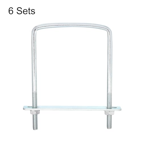Image of uxcell Square U-Bolts, 6 Sets 100mm Inner Width 150mm Length M8 Zinc-Plated Carbon Steel U Clamp Bolt with Nuts and Plates, for Boat Trailer
