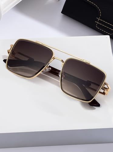 Hexagon Sunglasses Mens Retro Metal Frame Double Bridge Small Face Flat, UV 400 Protection Lens Sunnies(5G97)3