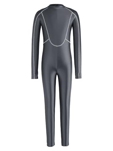 Combinaison plongée enfant anti-froid maillot une pièce gris zip caché