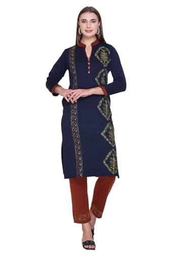 Image of Rosary Women's Woolen Winter Embroidered Kurta with Palazzo Pant | Warm Ethnic Suit Set - 2 Piece Outfit