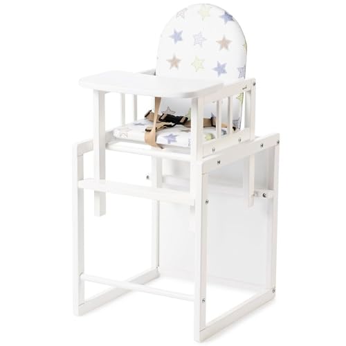 Geuther Hochstuhl NICO Baby Hochstuhl mit Tisch Babystuhl mit 3-Punkt Sicherheitsgurt Rückenteil Fußtrittbrett & gepolsterte Sitzfläche schadstofffreies Kinderzimmerzubehör Weiß