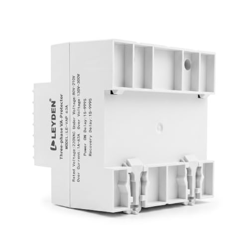 Image of LEYDEN LE-VAPTP 63A Three Phase Voltage & Overload Protector | Adjustable Under /Over Voltage & Over Current Protection | 1-999 Sec Power-On & Recovery Delay | Phase Sequence | Password Protection