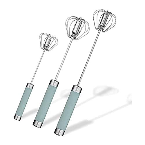 Xbsduih 3 varillas de acero inoxidable semiautomáticas para huevos, empujar a mano, batidor giratorio, batidora, herramientas de cocina, batir mantequilla, batir suministros de cocina (azul)