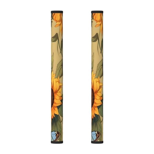 Juego de 2 fundas para manija de puerta de refrigerador, diseño retro de girasol, floral, mariposas, lavables, para microondas, estufa, horno, lavavajillas, nevera, protector de manija