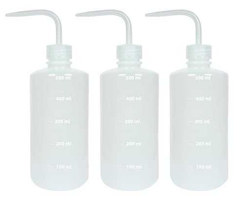 KIGITIK 3 Pcs 500ml Plastic Squeeze Wash Bottle, Narrow Mouth Squeeze Bottle, Safety Rinse Watering Tools, for Lab, Tattoo, hair, pet, Plant Irrigation (White, 500ml)