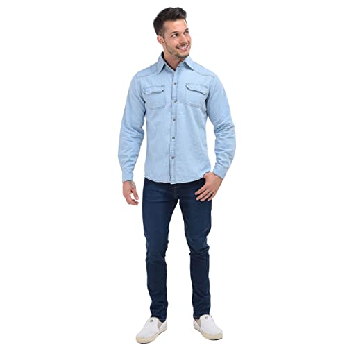 Camisa Social Jeans Slim Manga Longa (Jeans Claro, GG)