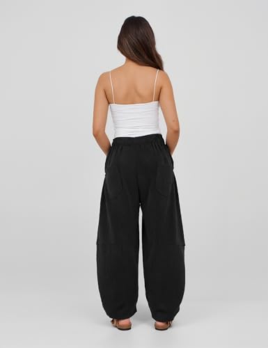 Athlisan Womens Corduroy Pants Wide Leg Cropped Barrel Baggy Elastic Waist Trousers with Pockets4