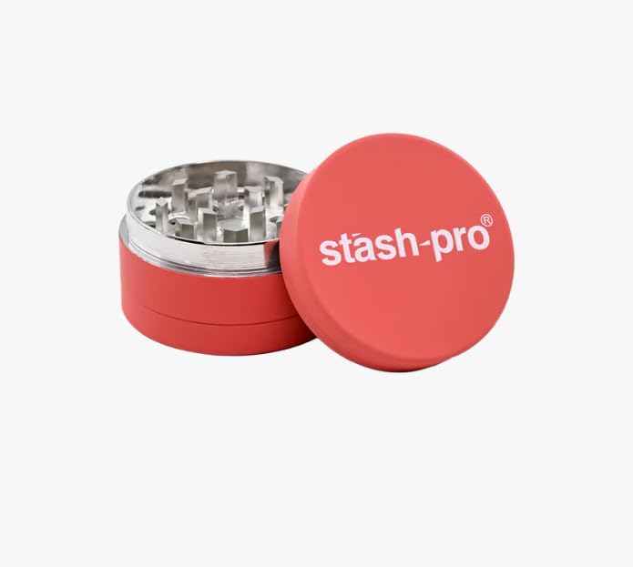 Image of Stash-Pro Small Neon Crusher (Orange) | Compact Mini Metal Crusher /Grinder | 38mm Diameter x 23mm Height | Textured Grip | Pocket Size | Easy Twist Design