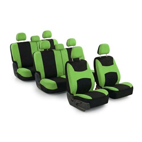 Image of FH Group Universal Automotive Seat Covers 8 Seater Set | Light & Breezy Flat Cloth Washable Car Seat Cover for SUV, Sedan, Truck | Airbag Compatible Interior Upgrade - Green /Black