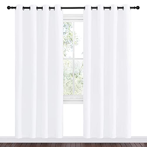 Image of NICETOWN White Room Darkening Draperies and Curtains - Home Fashion Energy Saving Grommet Top Room Darkening Drape Panels for Bedroom (Set of 2 Panels, 55 by 78 Inch, White)