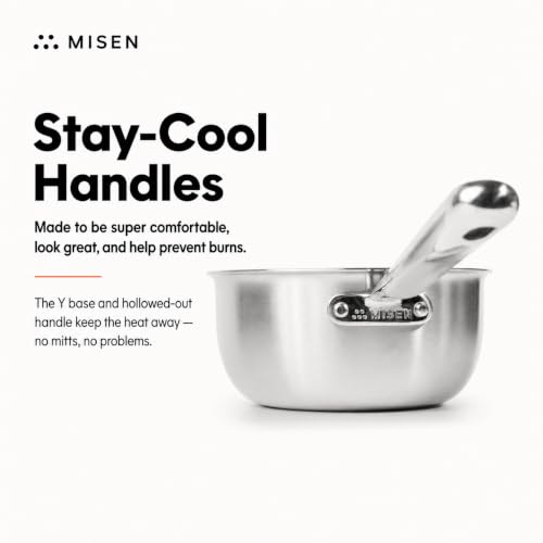 Image of Misen 5-Ply Stainless Steel Saucier with Lid- Induction-Compatible Pan with Curved Sides for Smooth Stirring - Oven Safe to 800F - Even Heat Distribution & Ergonomic Handle - 3 QT