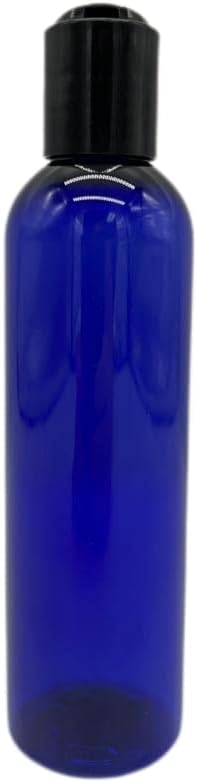 Natural Farms 4 oz Blue Cosmo Plastic Bottles -12 Pack Empty Bottle Refillable - BPA Free - Essential Oils - Aromatherapy | Black Press Down Disc Cap - Made in the USA