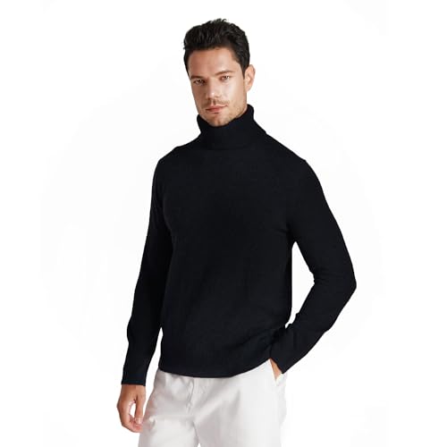 GreenMount Mens 100% Turtleneck Cashmere Sweater Vintage Pullover Long Sleeves Knit Plant Dyeing Warm Soft