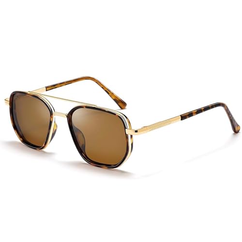 Glardefe Brown Square Aviator Sunglasses