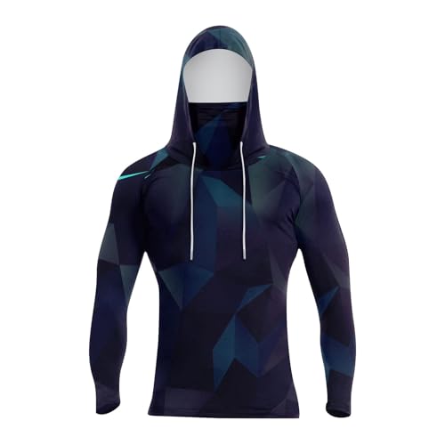 Mens Long Sleeve Sun Protection Shirts UPF 50 Hoodie with Mask Rash Guard Stretch Active UV Fishing Shirts with Hood3