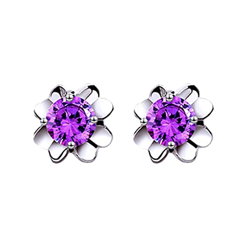 TUU 925 Stering Silver Stud Earrings, Cubic Zirconia Earring Angel's Wing Diamond Studs Women Girls Hypoallergenic Ear Jewelry (Purple, OneSize)