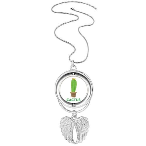Collier pendentif cactus vert en pot ailes d'ange, bijou fantaisie tendance pour femme