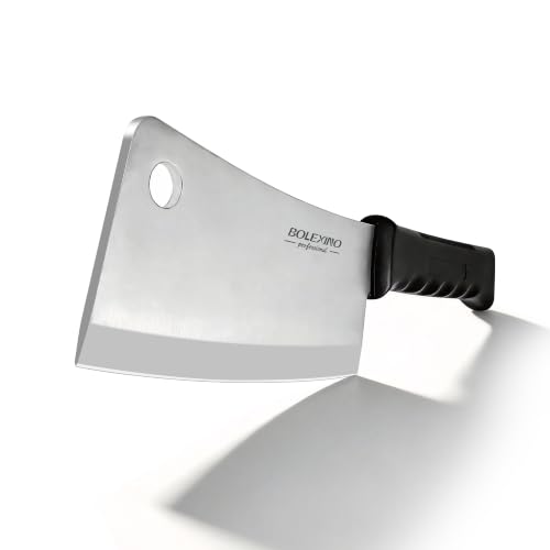 BOLEXINO 7" Meat Cleaver, High Carbon Steel Butcher Knife, Bone Chopper