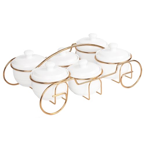 Creativity Home Ceramic Candy Bowls, Condiment/Sugar bowls Metal Tray, 6 Removable small bowls With cover, For Snack, Dried fruits, nuts, candies and condiments - for birthday, parties, Holiday gift