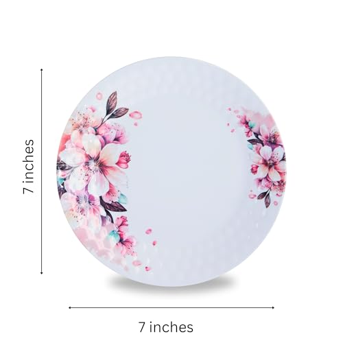 Image of Melamine Quarter Plates | Round Half Plate | Microwave Safe | Break Resistant | Plates for Snacks, Lunch, Dinner | Plates for Home, Office, Restaurant | Set of 6 | 7 Inch's (Pink)