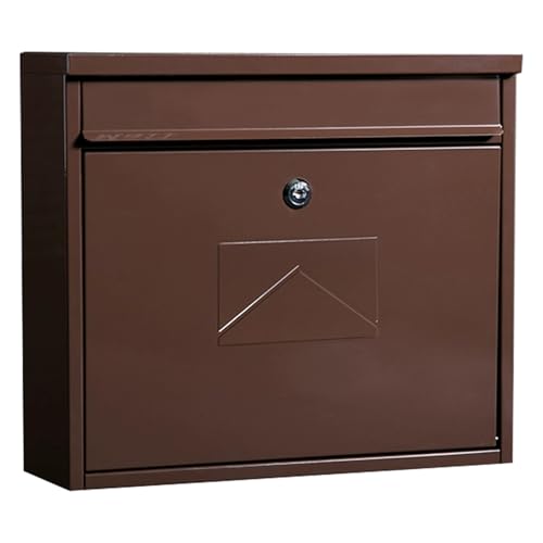 NSTVVEE Cassetta Postale da Parete, in Acciaio zincato antiruggine con Bordo Antipioggia, Grande capacità, con Cilindro di Chiusura in Metallo, per casa e Ufficio (Marrone)