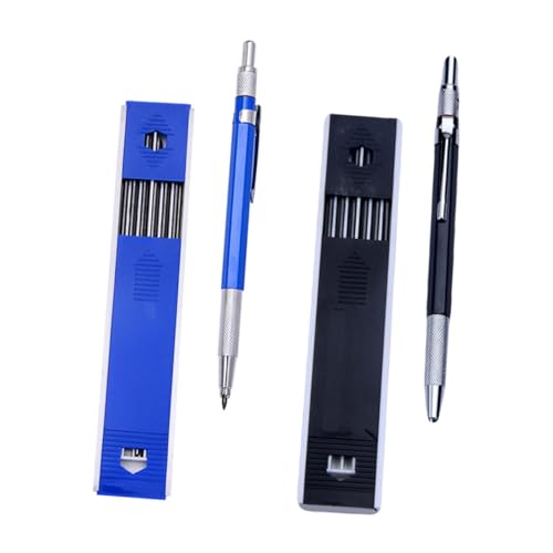 DIKACA 2セット 大工用メカニカル鉛筆 耐湿性グラファイト芯採用 非滑り設計 属クリップ付き 耐折れ強化スケッチ用自動芯鉛筆