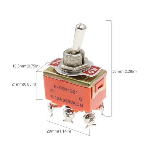 Interruptor de palanca de 6 pines ON-ON E-TEN1321 15A 250V con rosca basculante de 12MM 5