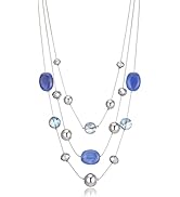 Silver Layered Necklace for Women Crystal Silver Beaded Sweater Strand Chain Necklaces Fashion Je...