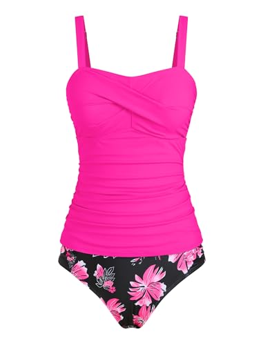 Image of ZAFUL Tankini Swimsuits for Women Tummy Control High Waisted Twist Front Ruched Two Piece Bathing Suit