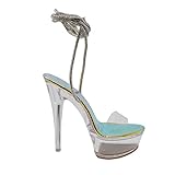 Chase & Chloe Women's Transparent Platform Sexy Stiletto Clear Lace-up Leg Wrap Heels Serenity-6, Holo Pink-S6, 9