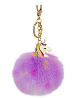 Ankko Cute Fluffy Licorne Pendentif Porte-clés Sac à main Décoration de voiture Cadeau, violet foncé