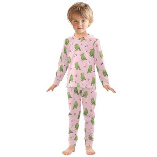 Pajama Sets Long Sleeve Green Birds Music Soft Comfy Sleepwear 2 Piece PJS 3-8T2