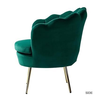 Image of Wooden Velvet Shell Accent Chair, Upholstery, Gold Metal Legs, Channel Tufted Design, Barrel Chair for Living Room, Drawing Room, Bedroom, & Office (Green)
