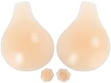 Deceny CB Sticky Bra Push Up Adhesive Bra Invisible Silicone Bra Backless Strapless Bras with Nipple Covers for Women（B,Creme