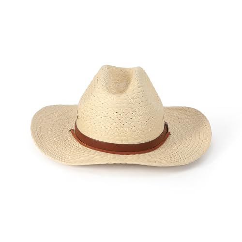 KANUT SPORTS Kuna Unisex Straw Cowboy Hat with Wide Brim for Men Women 4.25 Inch Wide Brim UPF 50+ Leather Band | Rodeo Beach Outdoor (US Alpha X-Large Light Natural)