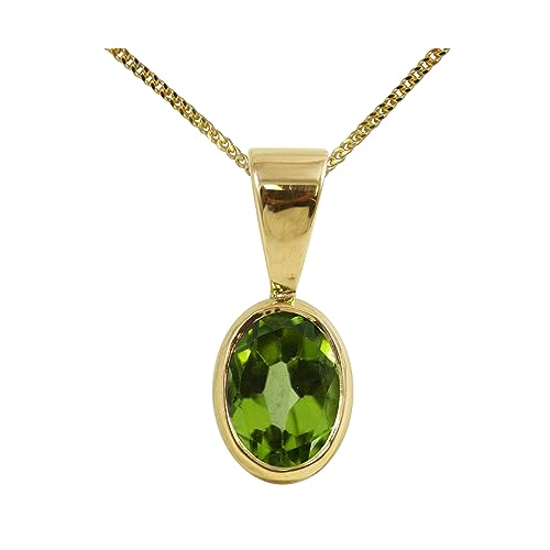 Pendentif péridot naturel 1,50 ct en or jaune 9 carats massif au design ovale élégant