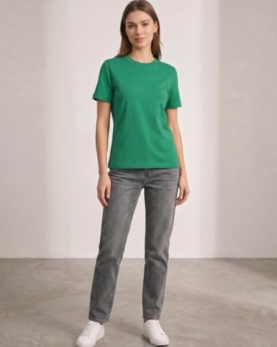 Image of NOBERO 100% Cotton T-Shirts for Women Stylish | Regular Fit | Solid T Shirts for Women 180 GSM Combed Cotton | Crew Neck Half Sleeve
