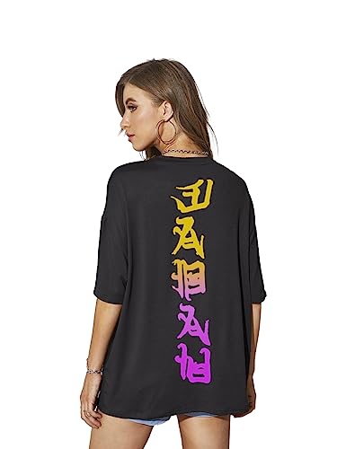 Image of Rigo Back Printed Half Sleeves Round Neck Oversized T-Shirt for Women | Drop Shoulder T-Shirt for Women | Loose Baggy Fit T-Shirt for Women /Girls
