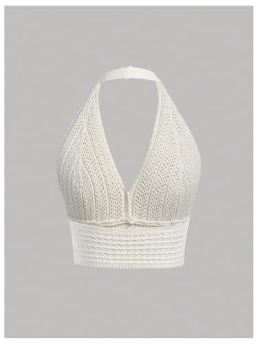SHENHE Girl's Halter Crop Top V Neck Sleeveless Backless Slim Knitted Tank Top2