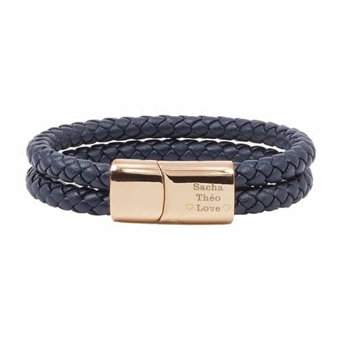Bracelet cuir tressé bleu homme double tour pour un style urbain et chic