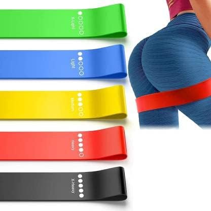 BEAUTIVIA Natural Rubber Resistance Loop Exercise Bands for Squats, Hips, Legs, Butt, Glutes and Heavy Workouts Physical Therapy, Rehab, Stretching, Home Fitness (Set of 5)